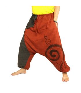 pantalon de harem bicolore orange anthracite imprimé avec spirale