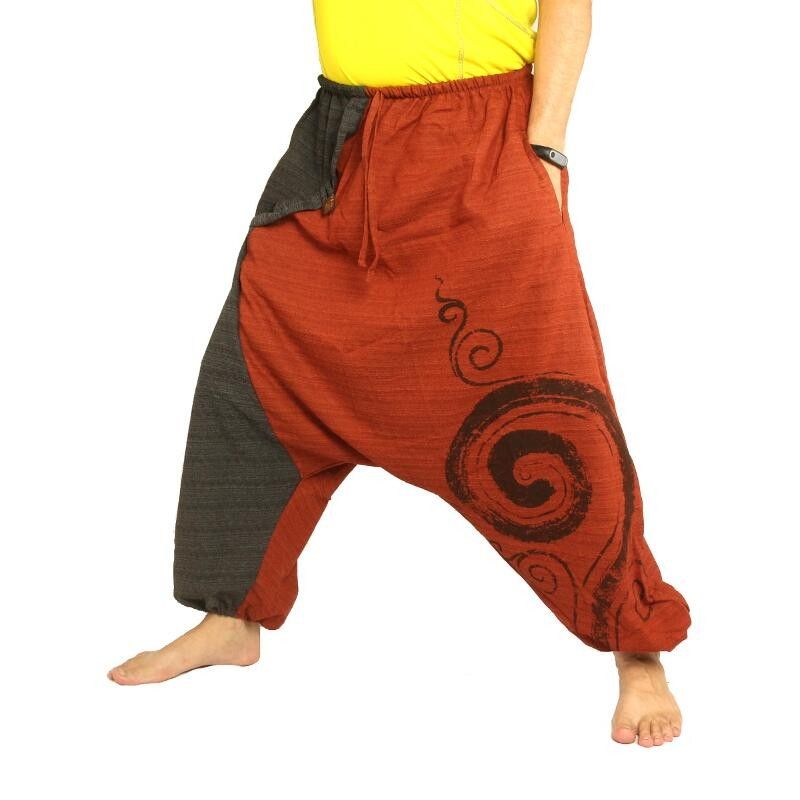 harem pants two-tone orange anthracite printed with spiral