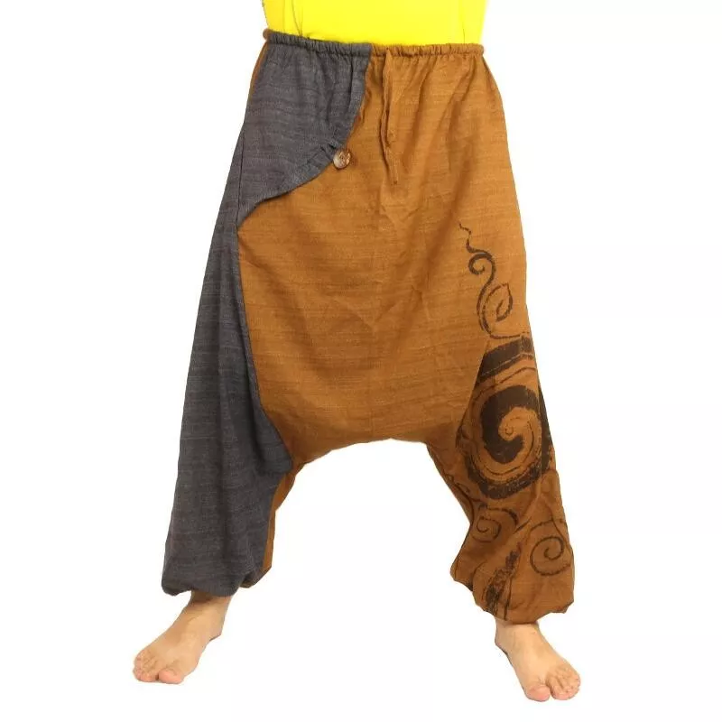 pantalon de harem bicolore avec impression en spirale
