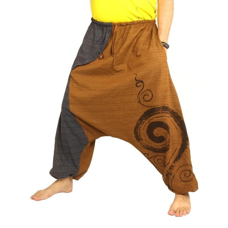 pantalon de harem bicolore avec impression en spirale