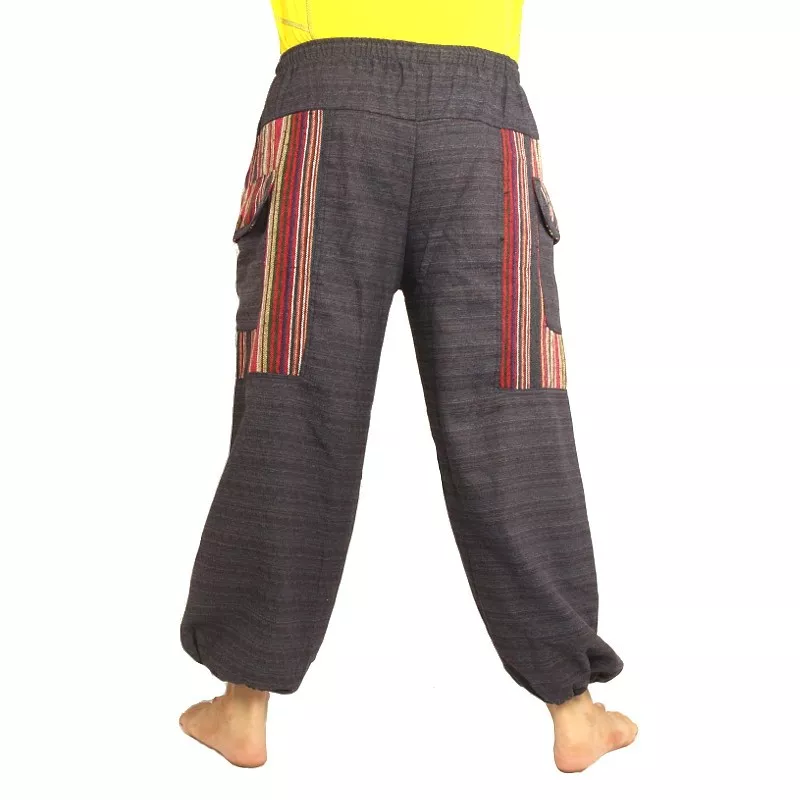 Thai pants cottonmix with fabric application anthracite