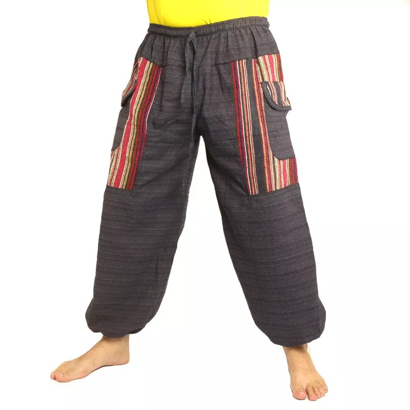 Thai pants cottonmix with fabric application anthracite