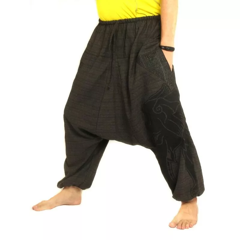 harem pants elephant head print - black
