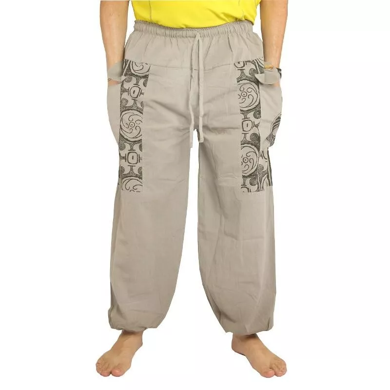 Pantalon thaïlandais en coton gris - Ethno Print