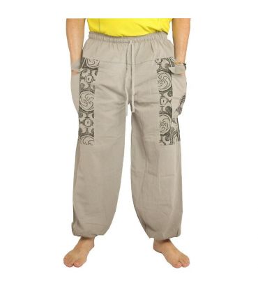 Pantalon thaïlandais en coton gris - Ethno Print