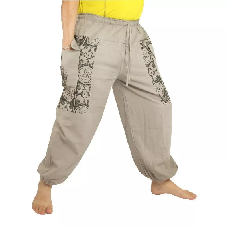 Pantalon thaïlandais en coton gris - Ethno Print