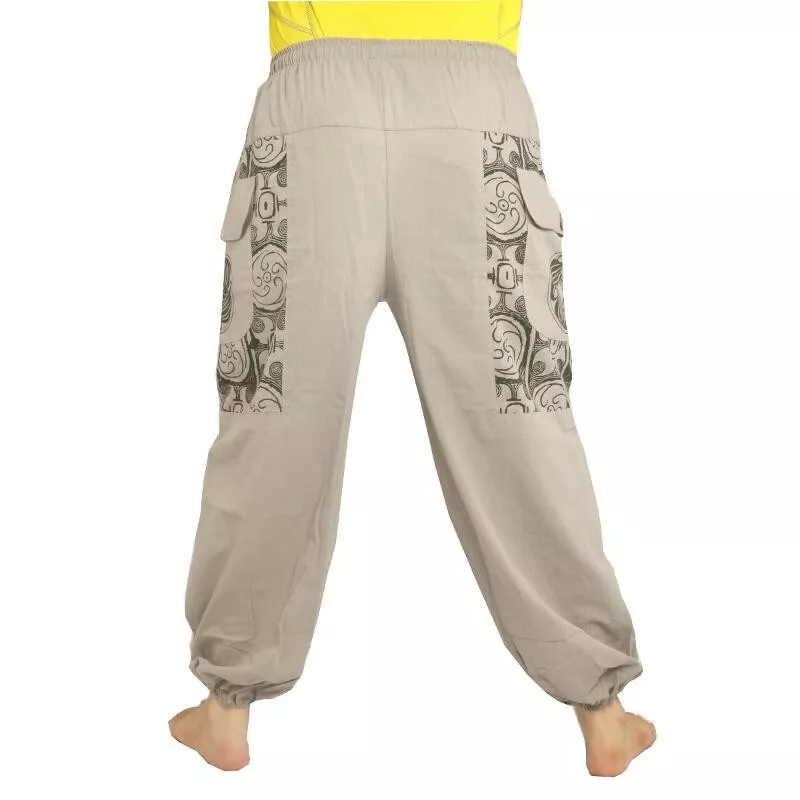 Pantalon thaïlandais en coton gris - Ethno Print