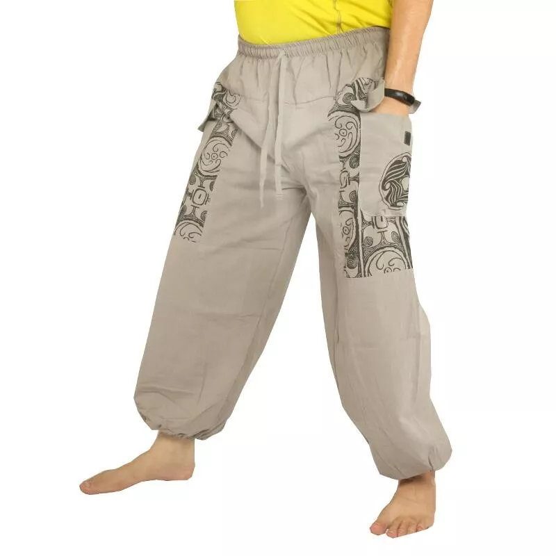 Pantalon thaïlandais en coton gris - Ethno Print