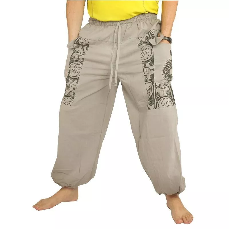Pantalon thaïlandais en coton gris - Ethno Print