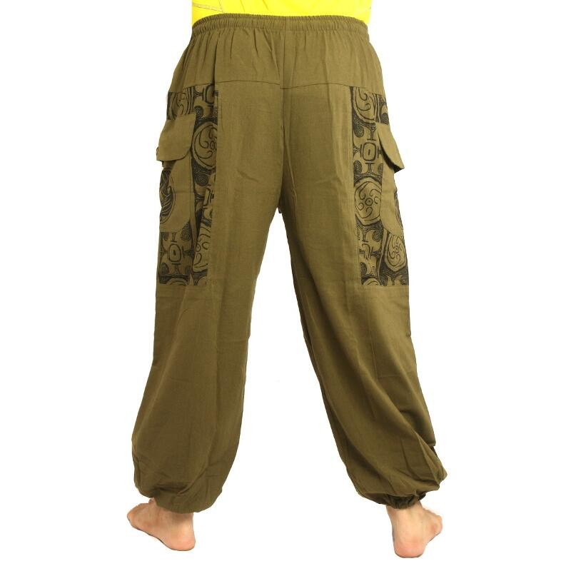 Thai trousers olive green cotton - ethnic print