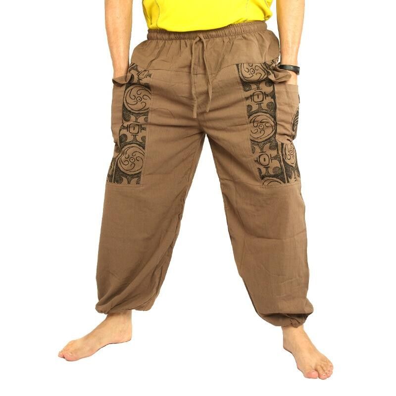 pantalones de algodón de color caqui oscuro Thai - presión de Ethno