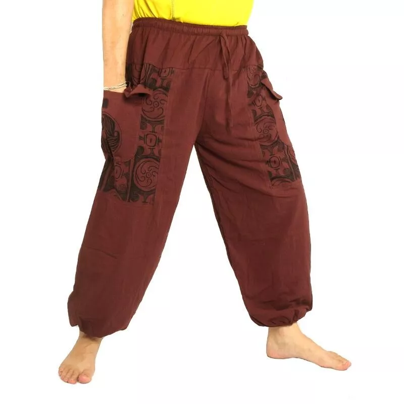 Thai Hose dunkel braun Baumwolle - Ethno Druck