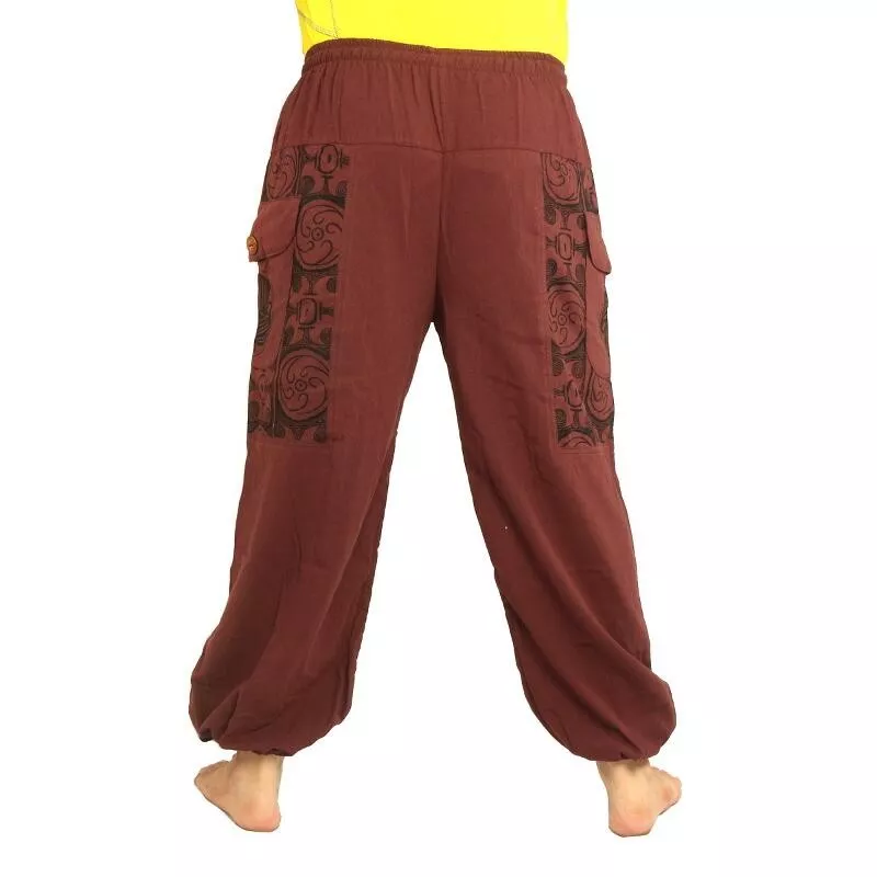 Thai Hose dunkel braun Baumwolle - Ethno Druck
