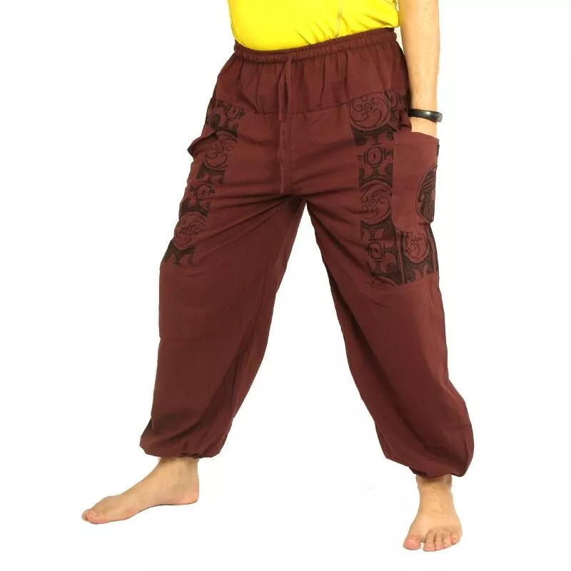 Thai Hose dunkel braun Baumwolle - Ethno Druck