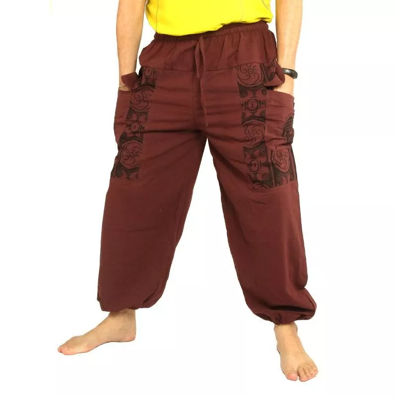 Thai Hose dunkel braun Baumwolle - Ethno Druck