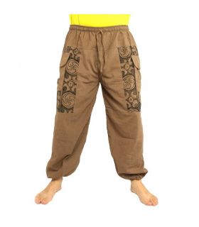 Thai pants dark khaki cotton - ethnic print