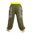 Pantalones tailandeses cottonmix con aplicación de tejido verde oliva