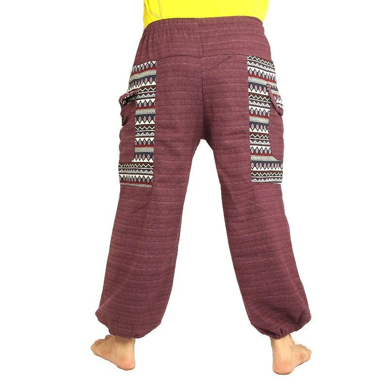 Thai trousers Cottonmix with fabric application violet