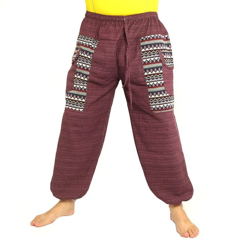 pantalones tailandeses Cottonmix aplicación de tela de color púrpura