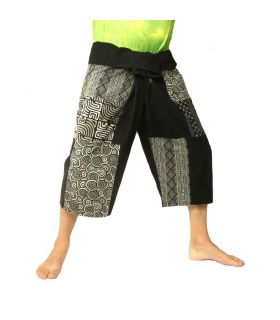 Pantalones cortos de pescador tailandés pantalones de retazos negros