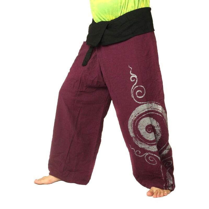 Thai Fisherman pants extra long - violet with spiral print cotton