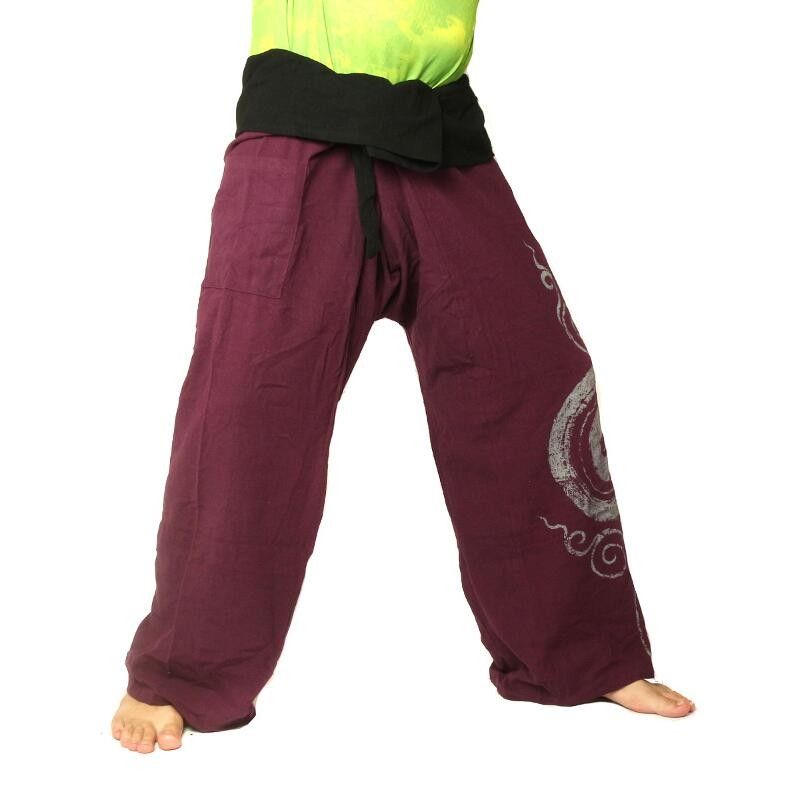 pantalon thaï de pêcheur longues - spirale pourpre comme le coton imprimé