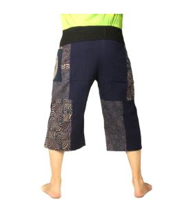 Pantalones de pescador tailandeses, pantalones cortos de patchwork azules.