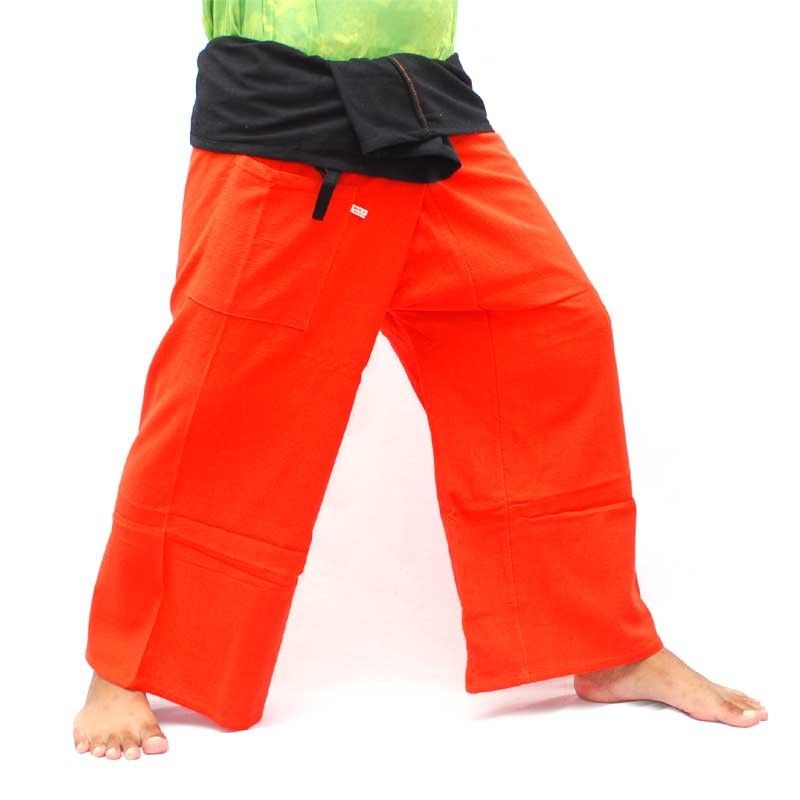 Pantalones Thai Wrap - bicolor - naranja negro Fairtrade