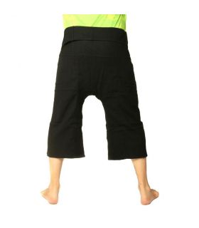 Pantalones cortos de pescador tailandés de algodón pesado - negro