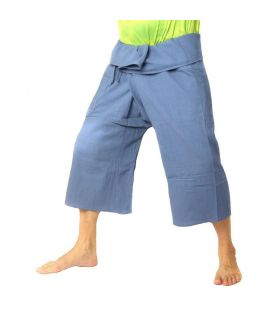 Pantalones cortos pescador tailandés de algodón grueso - de color azul claro