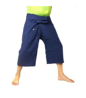 Pantalones cortos de pescador tailandés de algodón pesado - azul oscuro