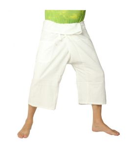 Pantalones cortos pescador tailandés pesada de algodón - blanco