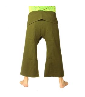 Pantalon de pêcheur thaïlandais en coton épais - commerce équitable vert olive