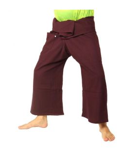 Pantalones de pescador tailandés de algodón pesado - mangostán púrpura oscuro Comercio Justo
