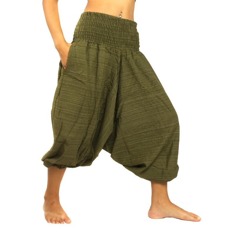 Short Aladdin Pants pants cotton mix - olive green