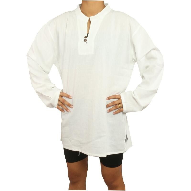 Thai Hemd aus Baumwolle fairtrade weiß Größe L