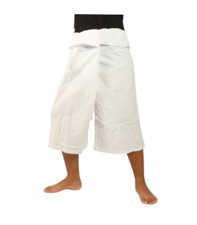 3/4 Short Thai Fisherman Pants - White - Cotton