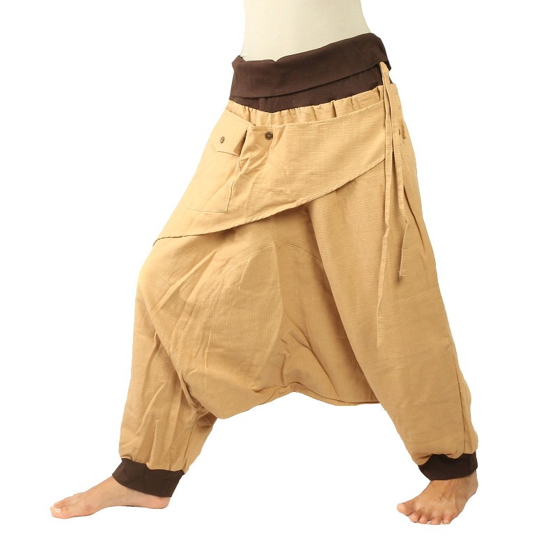 3/5 Aladdin Pants Khaki with fabric appliqué and bag KBH14