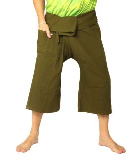 Pantalón corto de pescador tailandés de algodón pesado - verde oliva