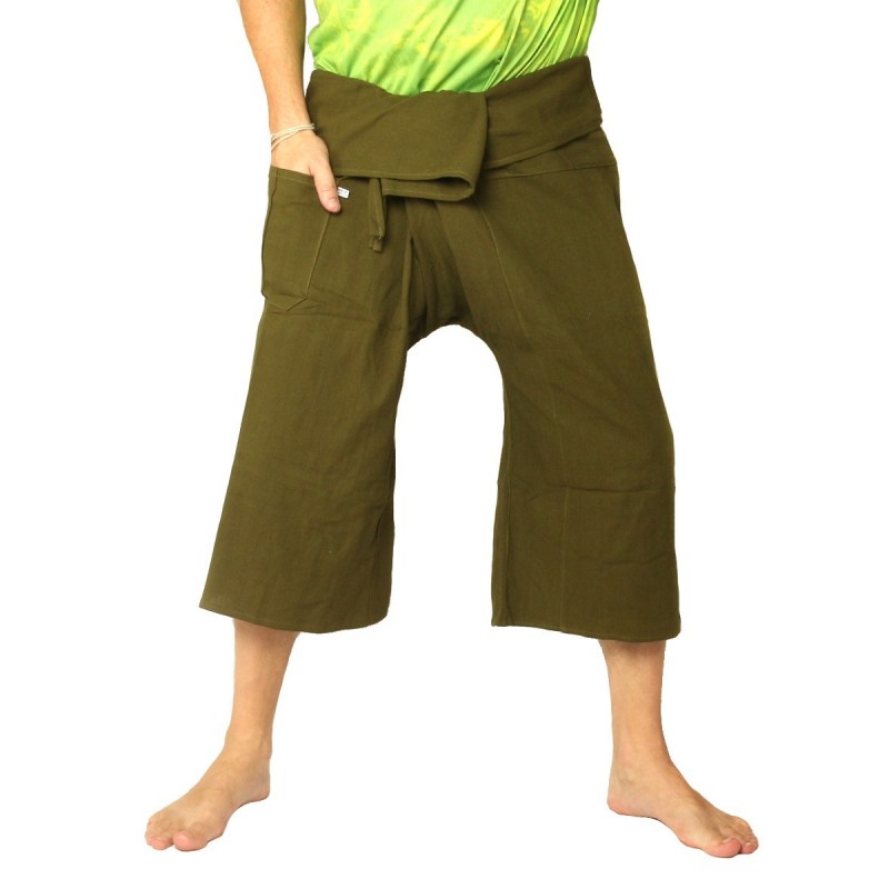 Short Thai Fisherman trousers heavy cotton olive green CTSSA13
