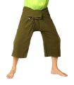 Pantalones cortos de pescador tailandés de algodón pesado - verde oliva