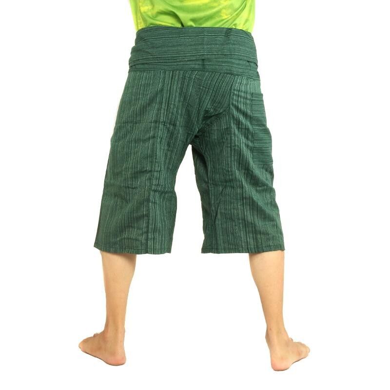 3/5 Thai Style Fisherman Trousers Green Cotton CTF17