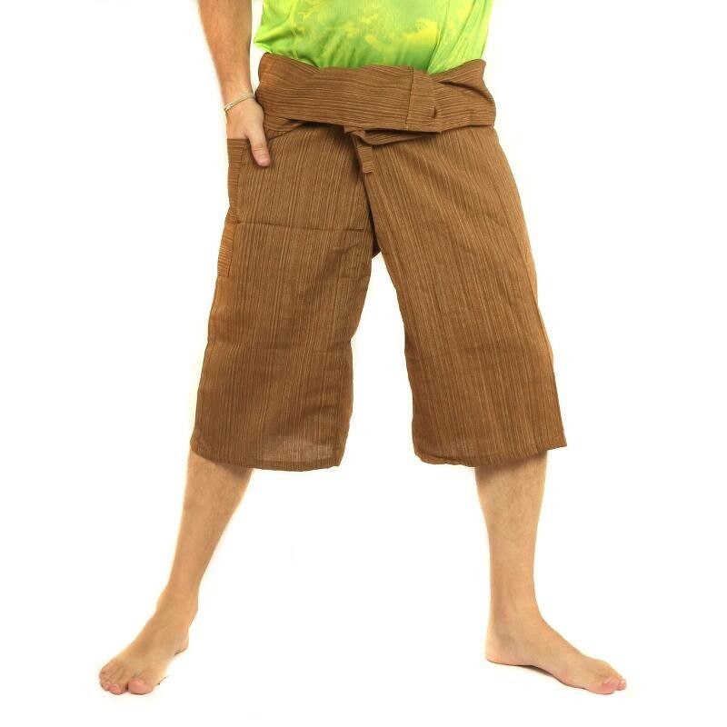 3/5 Thai Style Fisherman Trousers Khaki Cotton CTF7