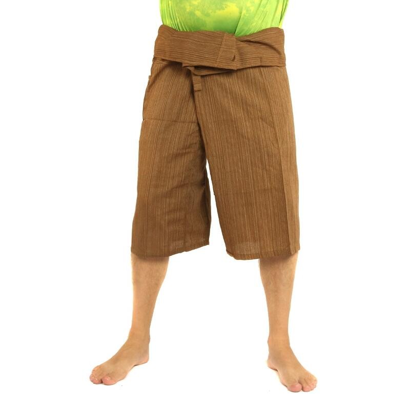 3/5 Thai Style Fisherman Trousers Khaki Cotton