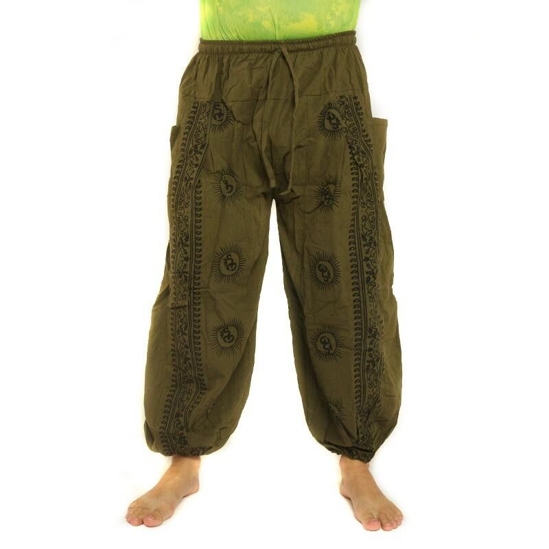 Om Goa pants with floral print olive green