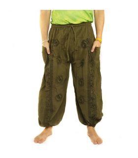 Pantalon Om Goa avec imprimé floral vert olive