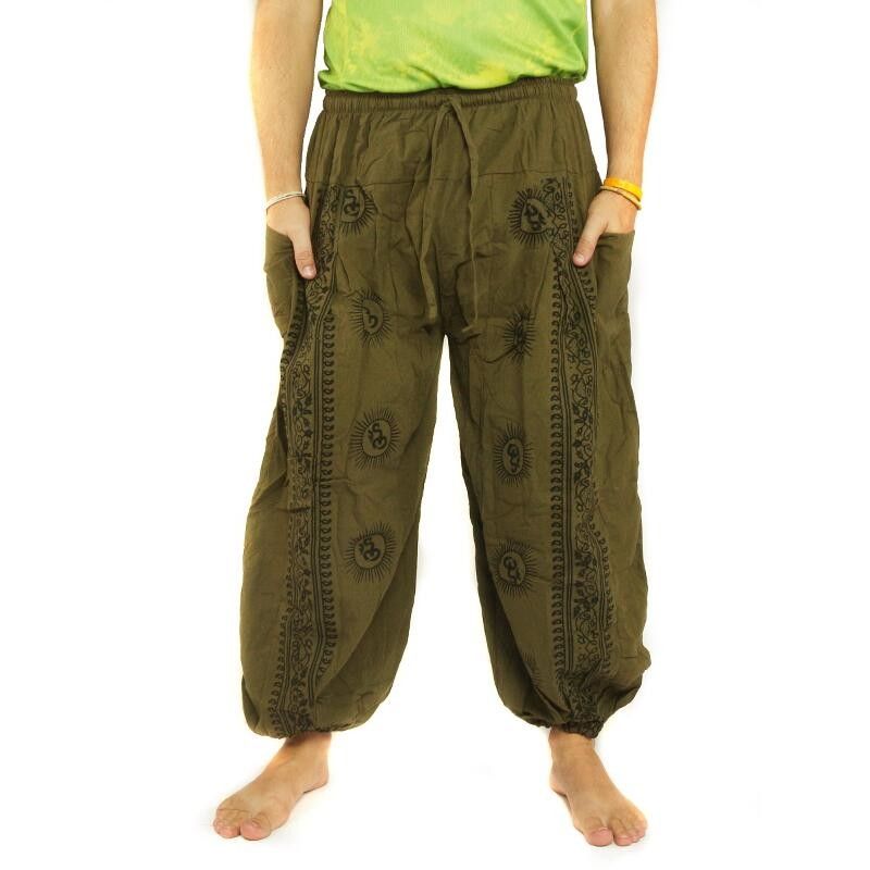 Om Goa pants with floral print olive green