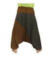 pantalon de harem bicolore à grandes poches et cordon de serrage en coton brun noir