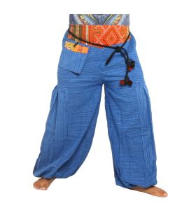 Pantalon thaïlandais en coton mélangé - bleu