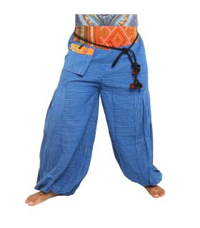 Pantalon thaïlandais en coton mélangé - bleu